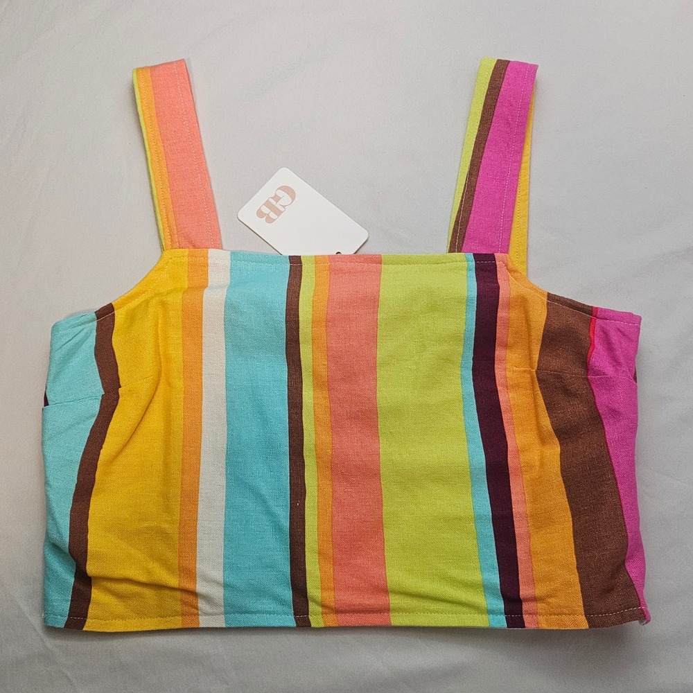 GB Gianni Bini S Small Linen Blend Multi-Color Stripe Crop Tank Top NWT 1274